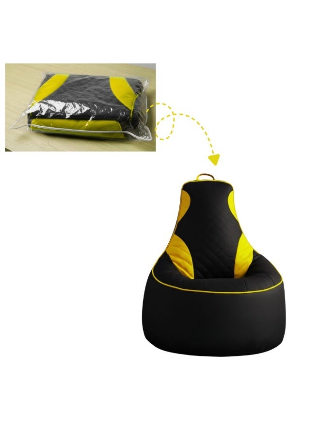 VELMORE Gaming Bean Bag Chair Cover ONLY – NO FILLING / WITHOUT BEANS | High-Back Quilted Seat, Side Pockets, Headphone Hanger & Water-Repellent Fabric - Yellow - Image 1